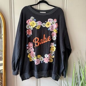 Wildfox Black 'Babe' Floral Sweatshirt
